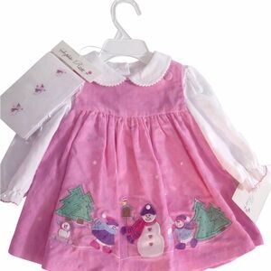 Pink Kids Casual Dress with Snowman Design